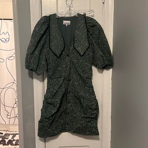 Ganni puff sleeve jacquard mini dress